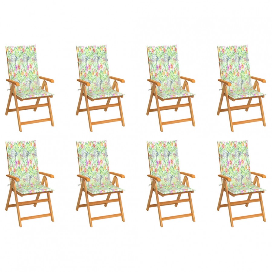 Chaises inclinables de jardin avec coussins 8 pcs Teck solide