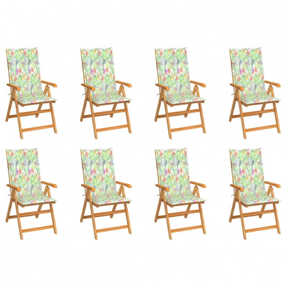 Chaises inclinables de jardin avec coussins 8 pcs Teck solide