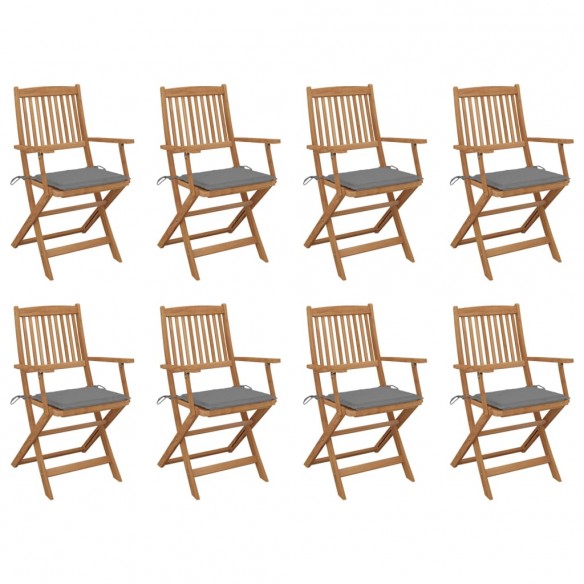 Chaises pliables d'extérieur avec coussins 8 pcs Bois d'acacia