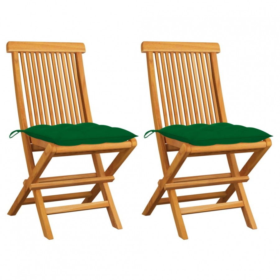 Chaises de jardin avec coussins vert 2 pcs Bois de teck massif