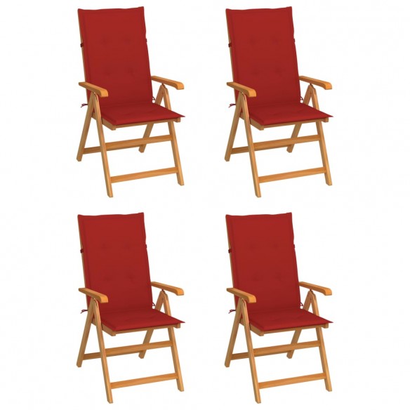 Chaises de jardin 4 pcs avec coussins rouge Bois de teck massif
