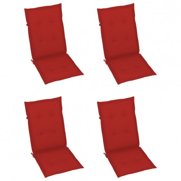 Chaises de jardin 4 pcs avec coussins rouge Bois de teck massif