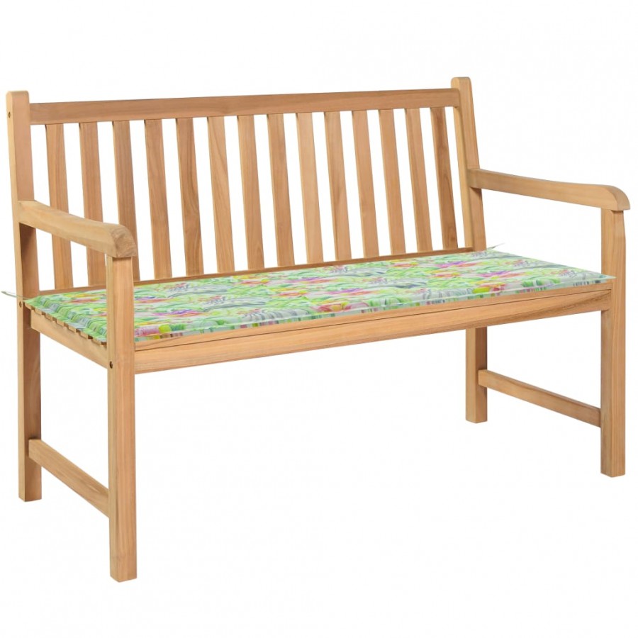 Banc de jardin et coussin à motif de feuilles 120cm Teck massif