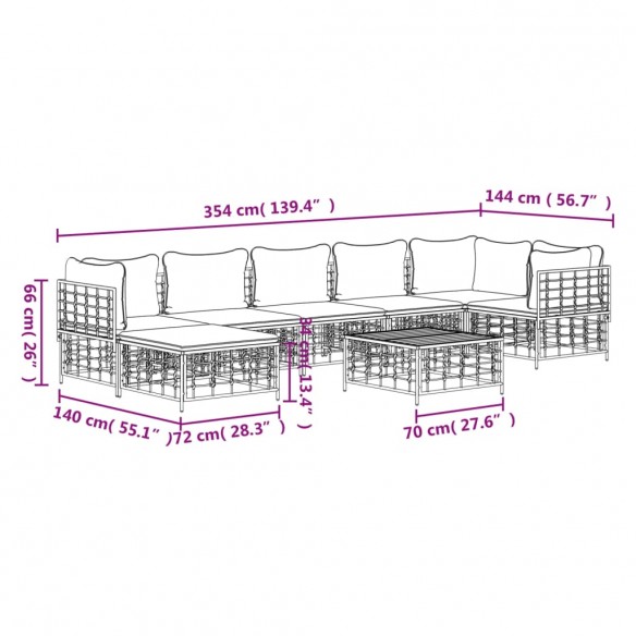 Salon de jardin 8 pcs avec coussins anthracite résine tressée