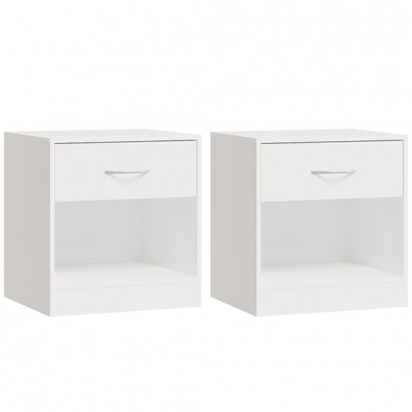 Tables de chevet 2 pcs avec tiroir Blanc brillant