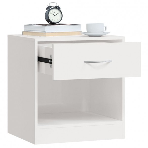 Tables de chevet 2 pcs avec tiroir Blanc brillant