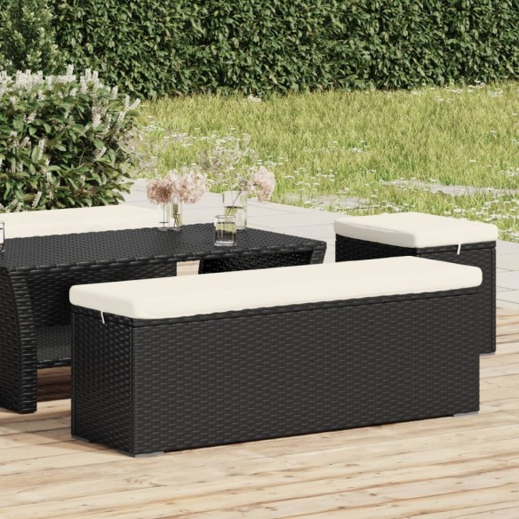 Banc pouf avec coussin noir 110x30x40 cm résine tressée