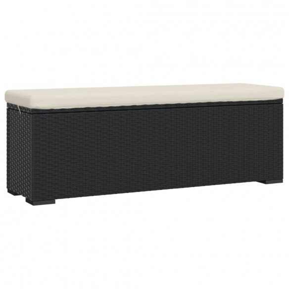 Banc pouf avec coussin noir 110x30x40 cm résine tressée