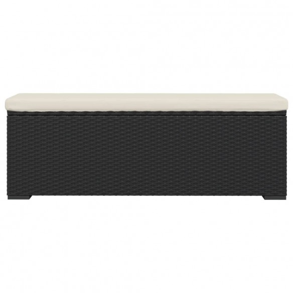 Banc pouf avec coussin noir 110x30x40 cm résine tressée