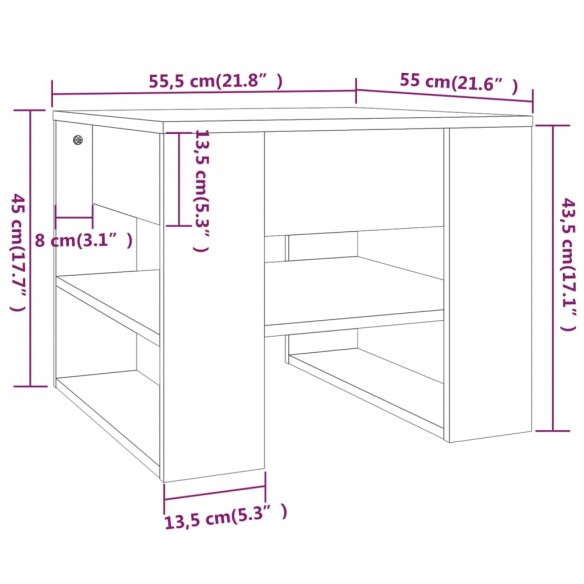 Table basse Sonoma gris 55,5x55x45 cm Bois d'ingénierie