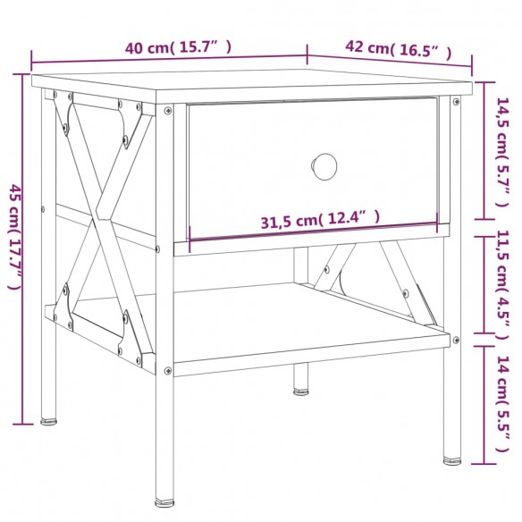 Table de chevet sonoma gris 40x42x45 cm bois d'ingénierie