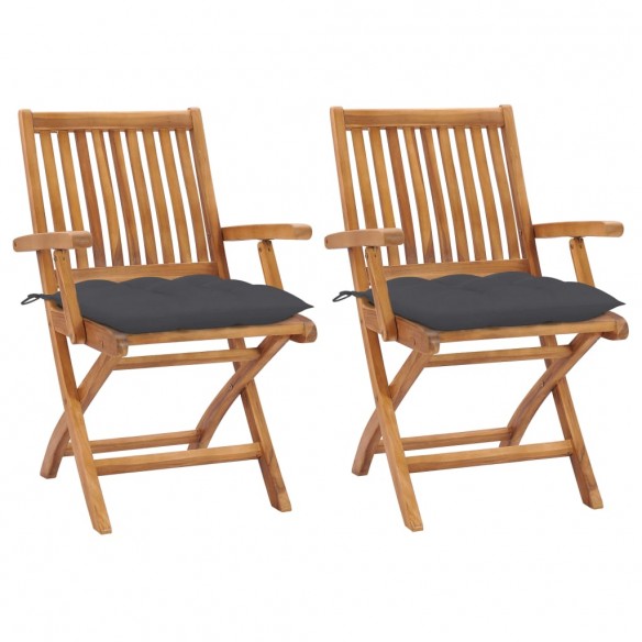 Chaises de jardin 2 pcs avec coussins anthracite Bois de teck