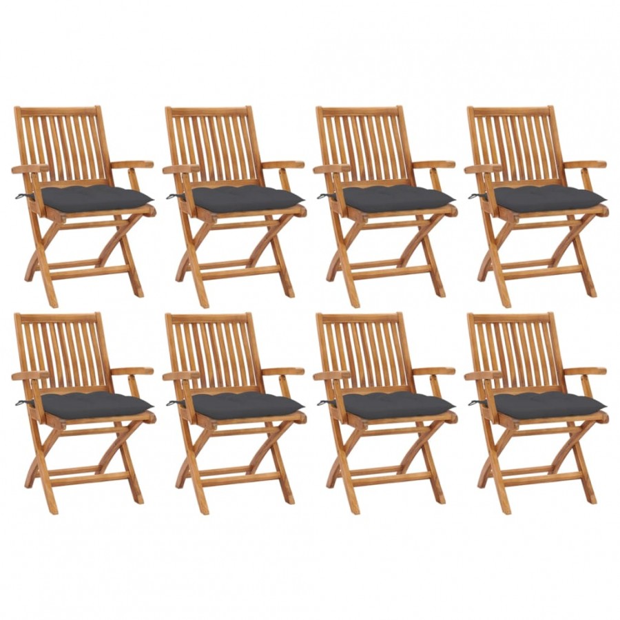 Chaises pliables de jardin avec coussins 8 pcs Teck solide