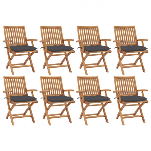 Chaises pliables de jardin avec coussins 8 pcs Teck solide