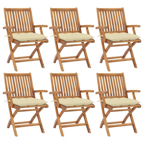 Chaises pliables de jardin avec coussins 6 pcs Bois de teck