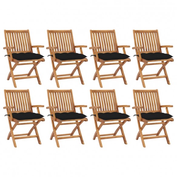 Chaises pliables de jardin avec coussins 8 pcs Teck solide