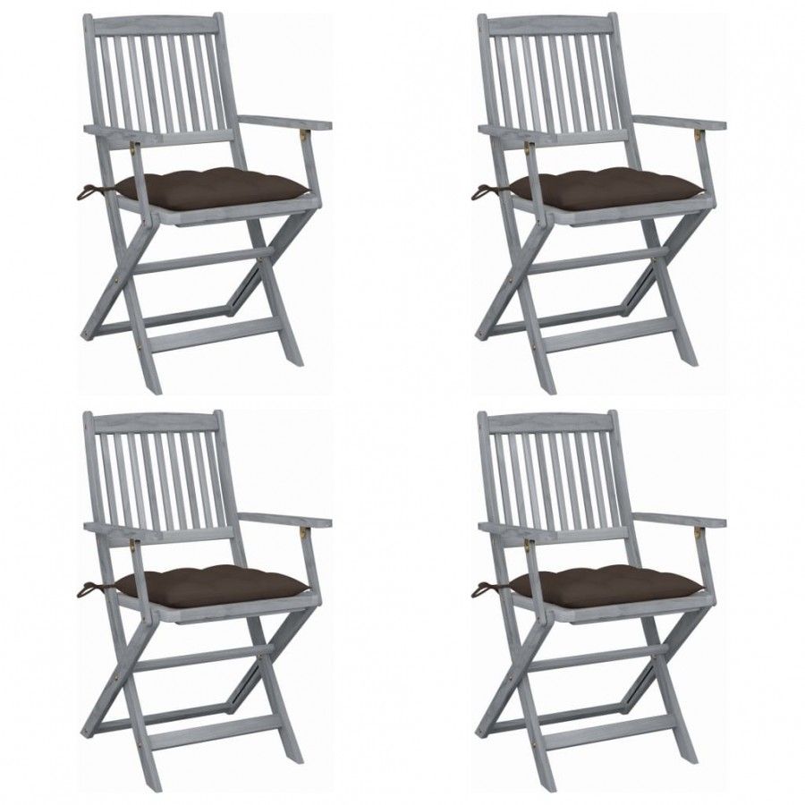 Chaises pliables d'extérieur 4 pcs avec coussins Bois d'acacia