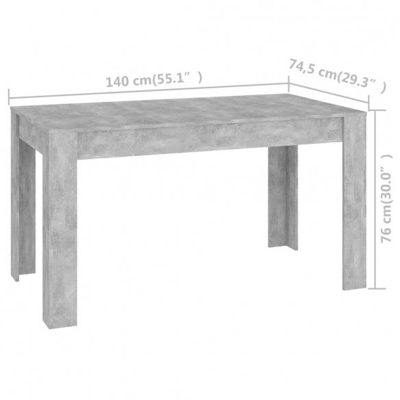 Table de salle à manger Gris béton 140x74,5x76 cm Aggloméré