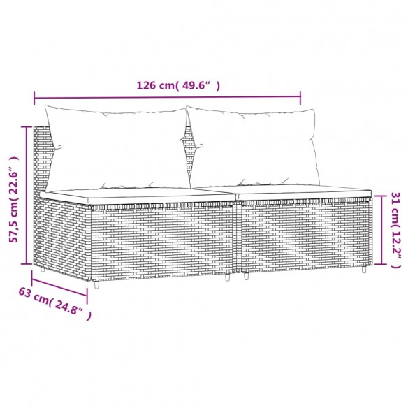 Canapés centraux de jardin coussins 2pcs marron résine tressée