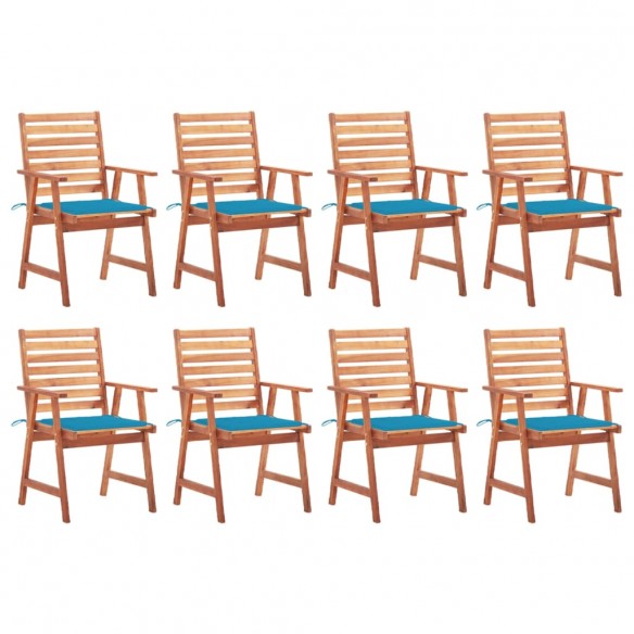 Chaises à dîner d'extérieur 8 pcs avec coussins Acacia massif