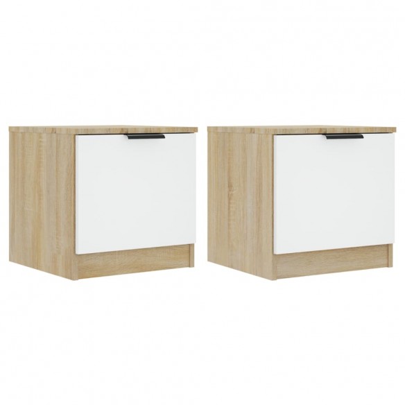 Tables de chevet 2 pcs Blanc et chêne sonoma 40x39x40 cm