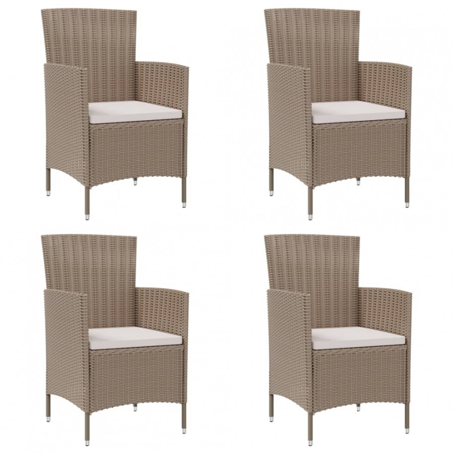 Chaises de jardin avec coussins 4 pcs Résine tressée Beige