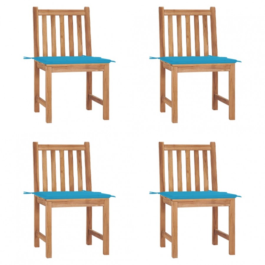 Chaises de jardin 4 pcs avec coussins Bois de teck massif