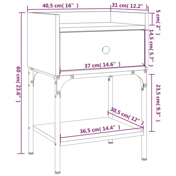 Table de chevet chêne fumé 40,5x31x60 cm bois d'ingénierie