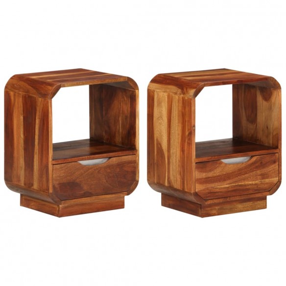 Table de chevet avec tiroir 2 pcs Bois de Sesham 40 x 30 x 50cm