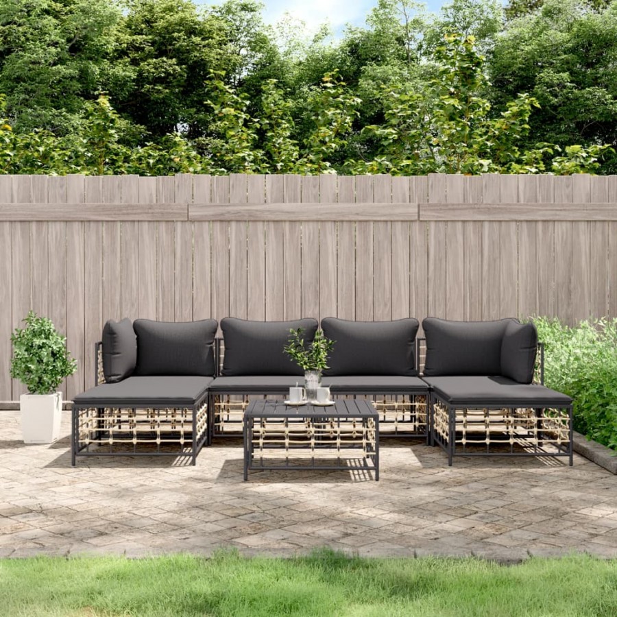 Salon de jardin 7 pcs avec coussins anthracite résine tressée