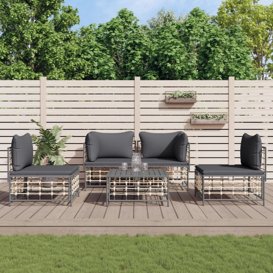 Salon de jardin 5 pcs avec coussins anthracite résine tressée