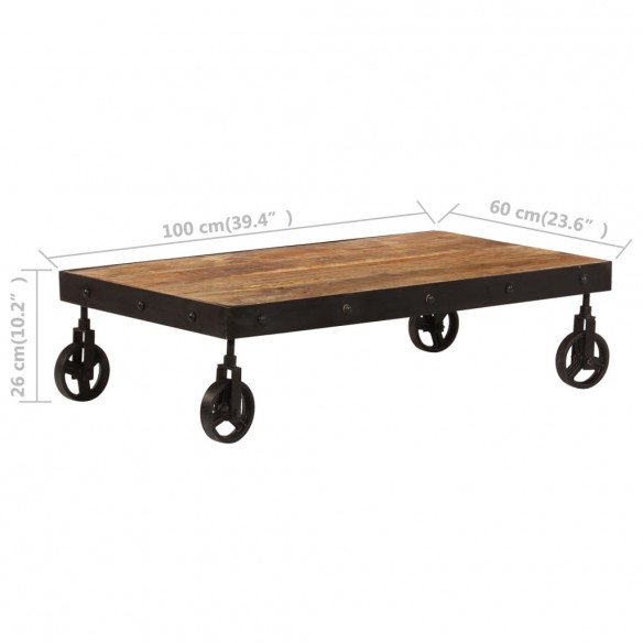 Table basse avec roulettes Bois de manguier massif 100x60x26 cm