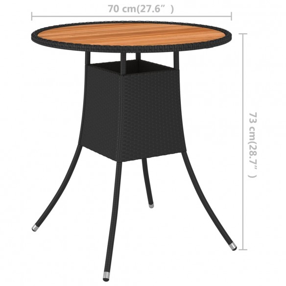 Table à dîner de jardin Noir Ø 70 cm Résine tressée et acacia