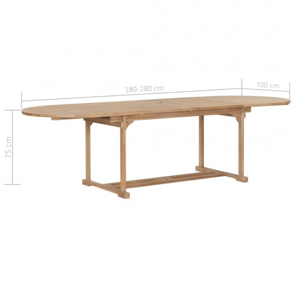 Table extensible de jardin 180-280x100x75 cm Teck solide Ovale