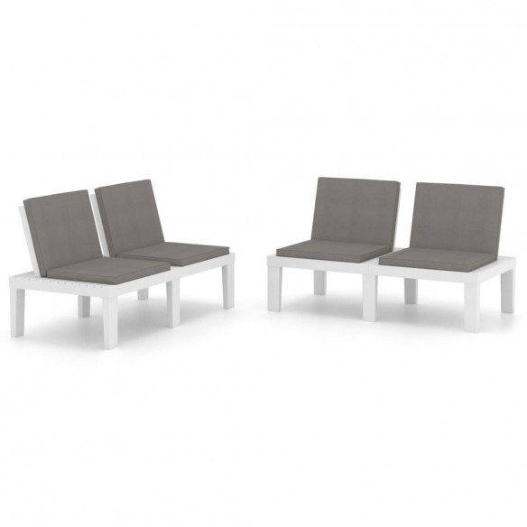 Bancs de salon de jardin avec coussins 2 pcs Plastique Blanc