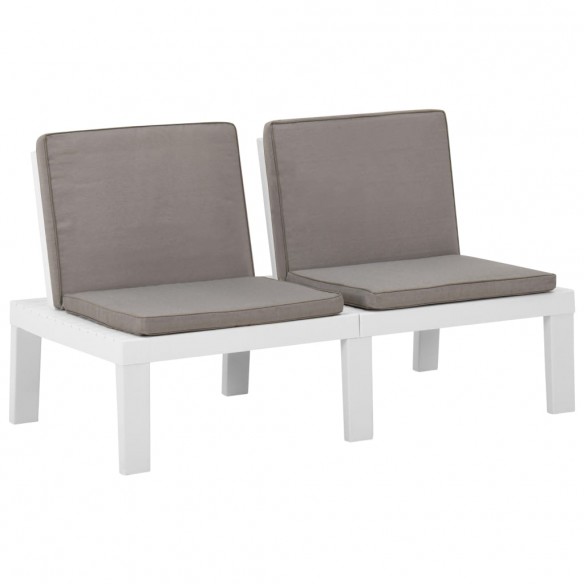 Bancs de salon de jardin avec coussins 2 pcs Plastique Blanc