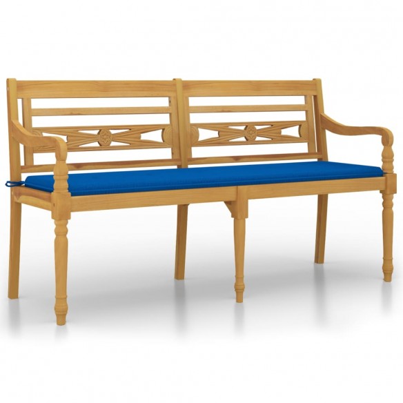 Banc Batavia avec coussin bleu royal 150 cm Bois de teck massif