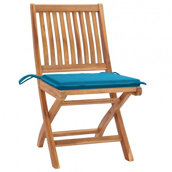 Chaises de jardin 2 pcs avec coussins bleu Bois de teck massif