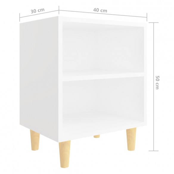 Table de chevet avec pieds en bois massif Blanc 40x30x50 cm