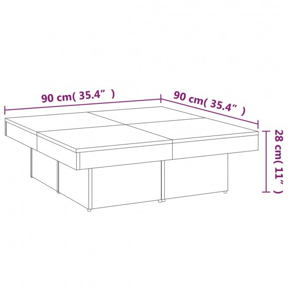Table basse Sonoma gris 90x90x28 cm Bois d'ingénierie