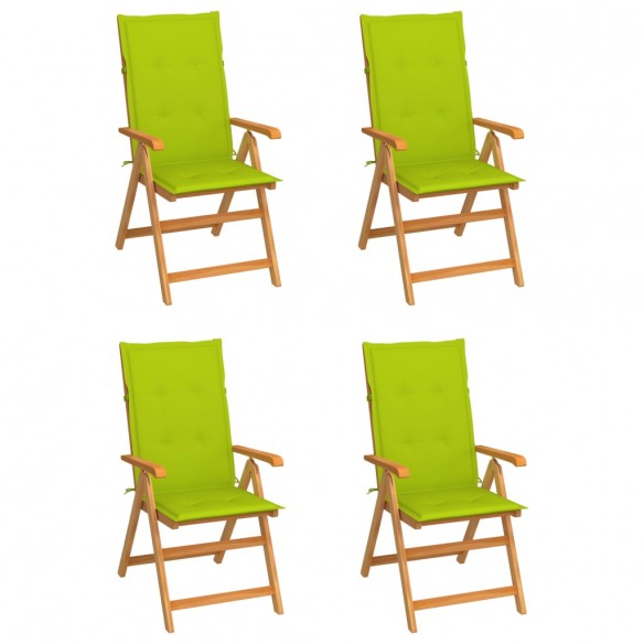 Chaises de jardin 4 pcs avec coussins vert vif Bois de teck