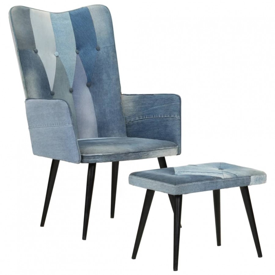 Fauteuil avec repose-pieds Denim Bleu Toile patchwork