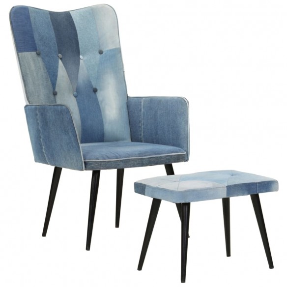 Fauteuil avec repose-pieds Denim Bleu Toile patchwork