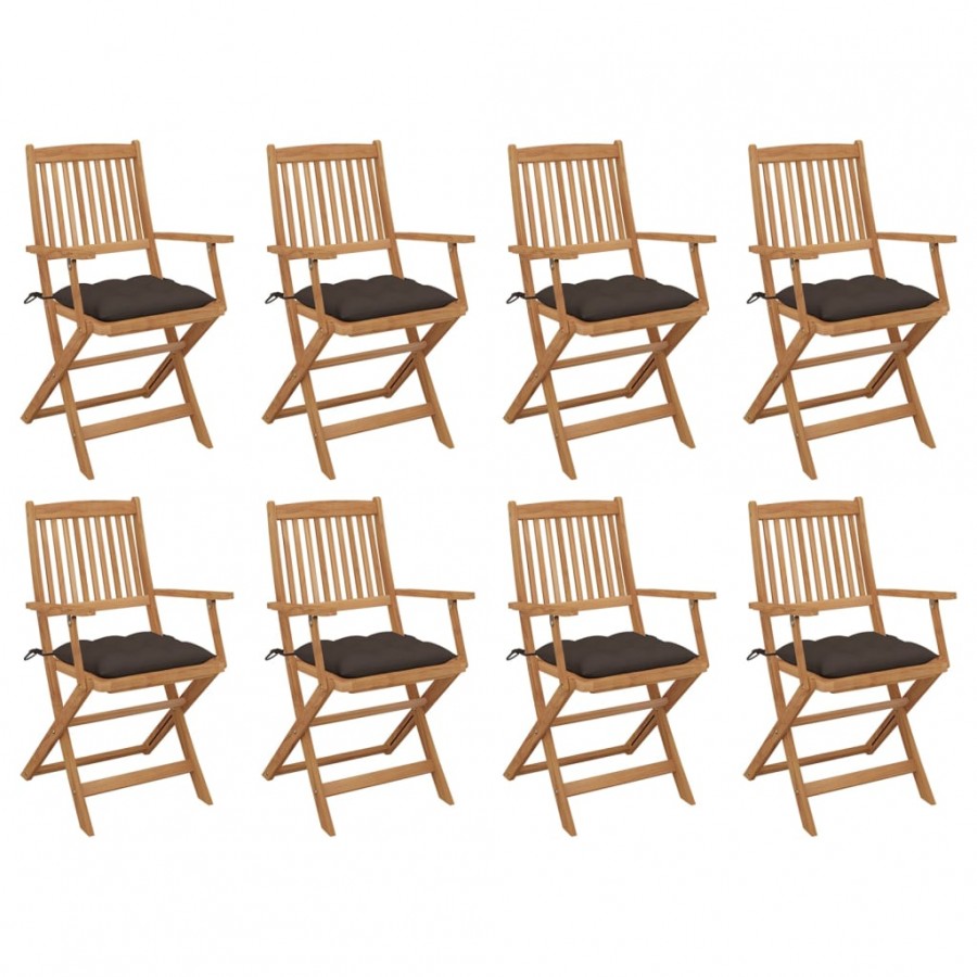 Chaises pliables d'extérieur avec coussins 8 pcs Bois d'acacia