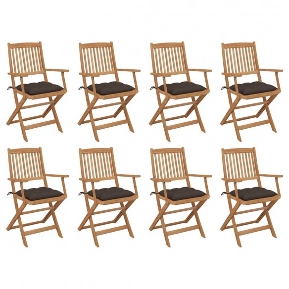 Chaises pliables d'extérieur avec coussins 8 pcs Bois d'acacia