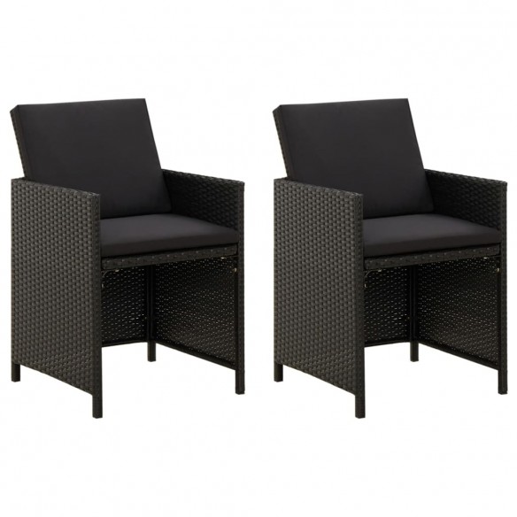 Chaises de jardin 2 pcs avec coussins Résine tressée Noir