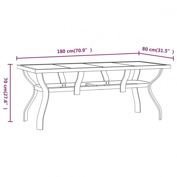 Table de jardin Marron et noir 180x80x70 cm Acier et verre