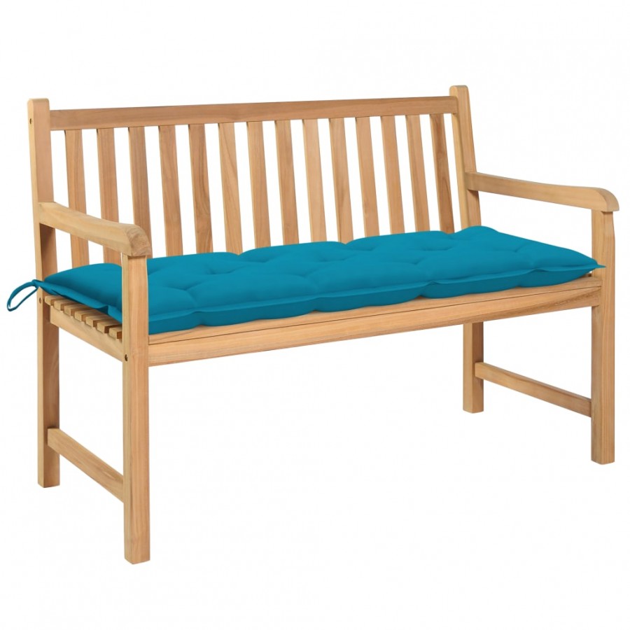 Banc de jardin avec coussin bleu clair 120 cm Bois de teck