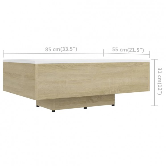 Table basse Blanc et chêne sonoma 85x55x31 cm Aggloméré