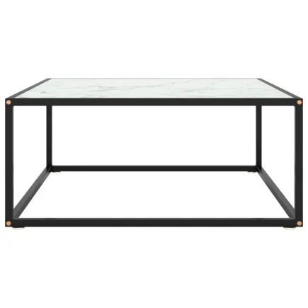 Table basse Noir avec verre marbre blanc 80x80x35 cm 2